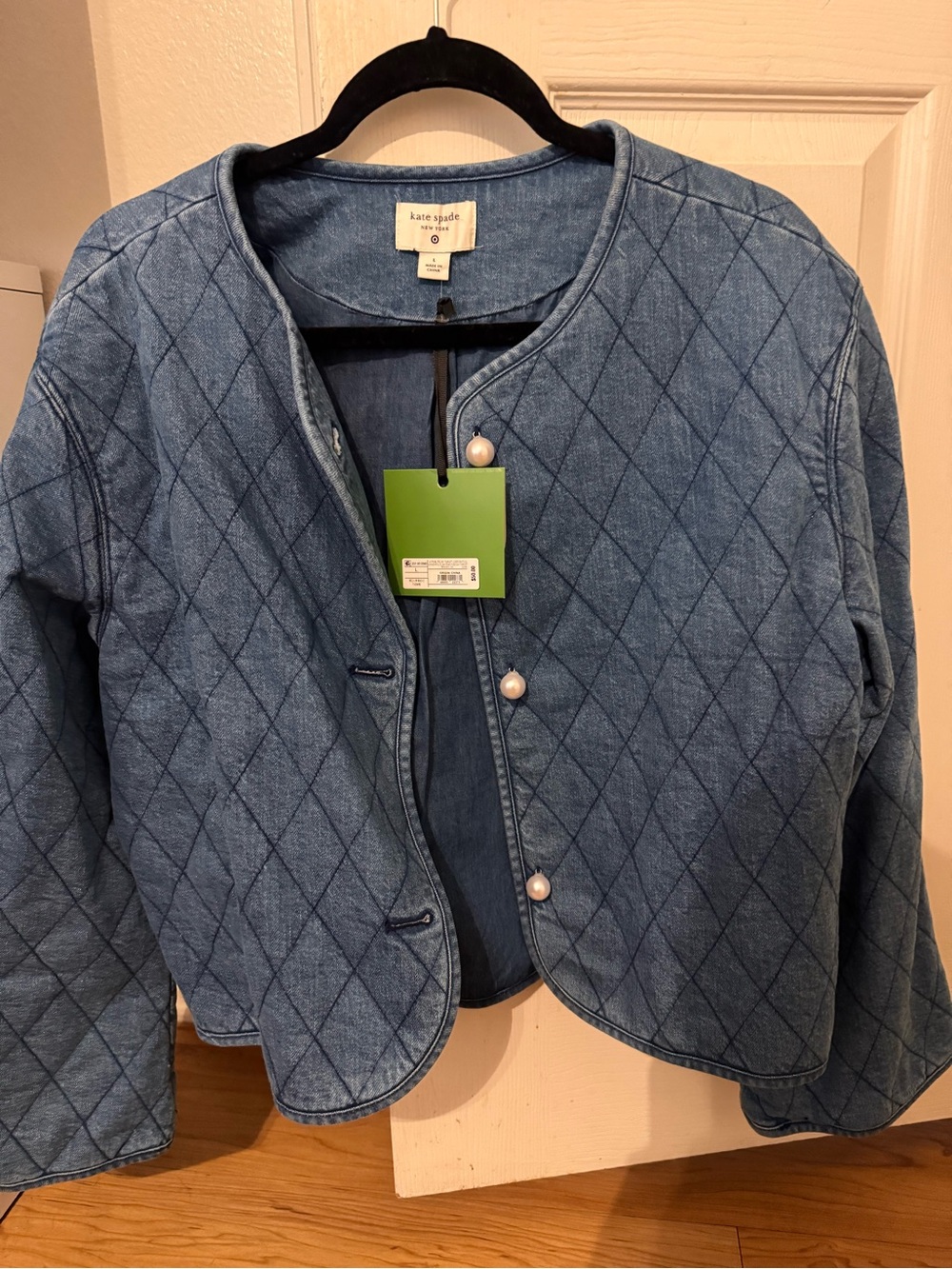 kate spade Light Blue Quilted Pearl-Button Denim Jacket